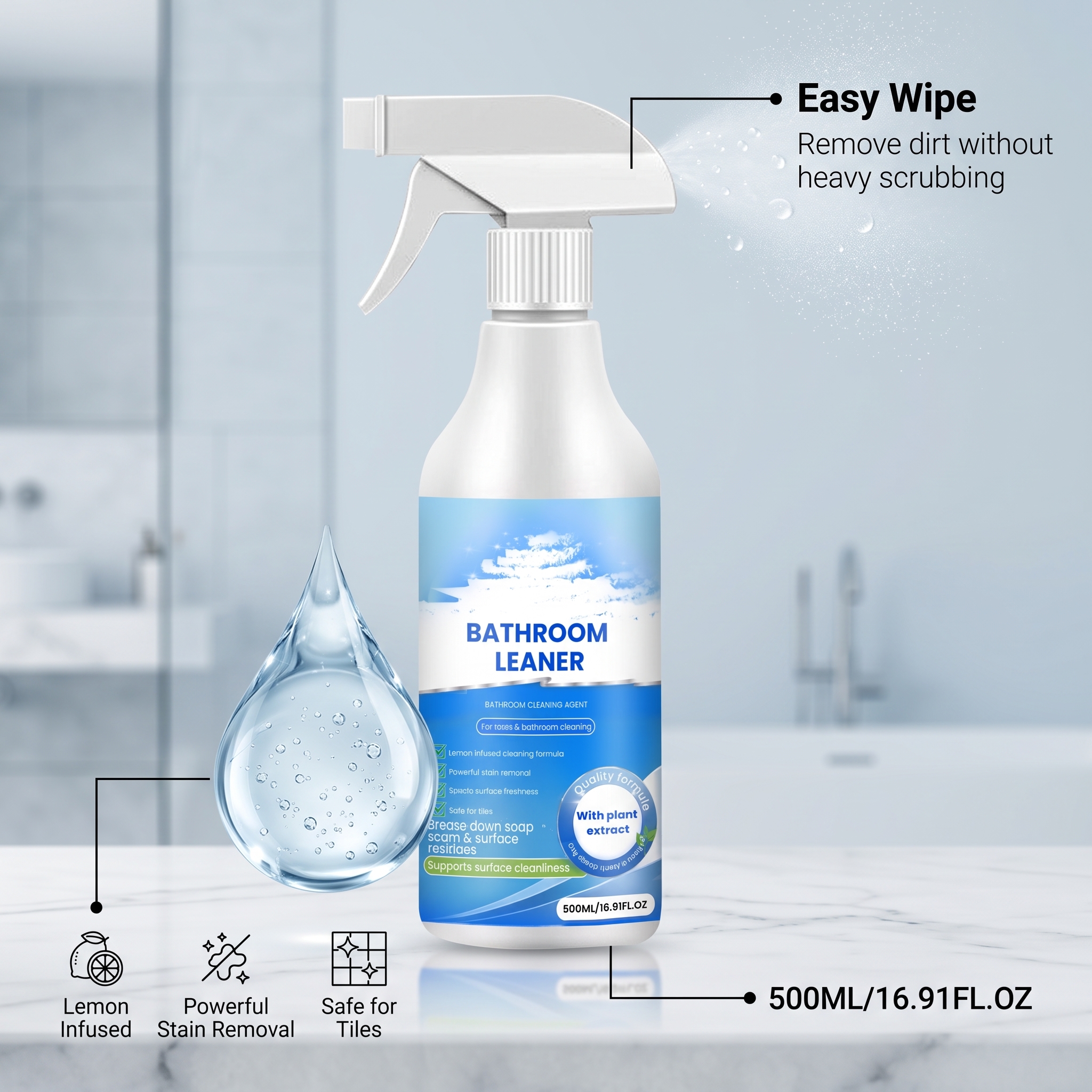 Bathroom Cleaner Daily Household Renovation Agent For Tile Glass Limescale Water Stain Removal