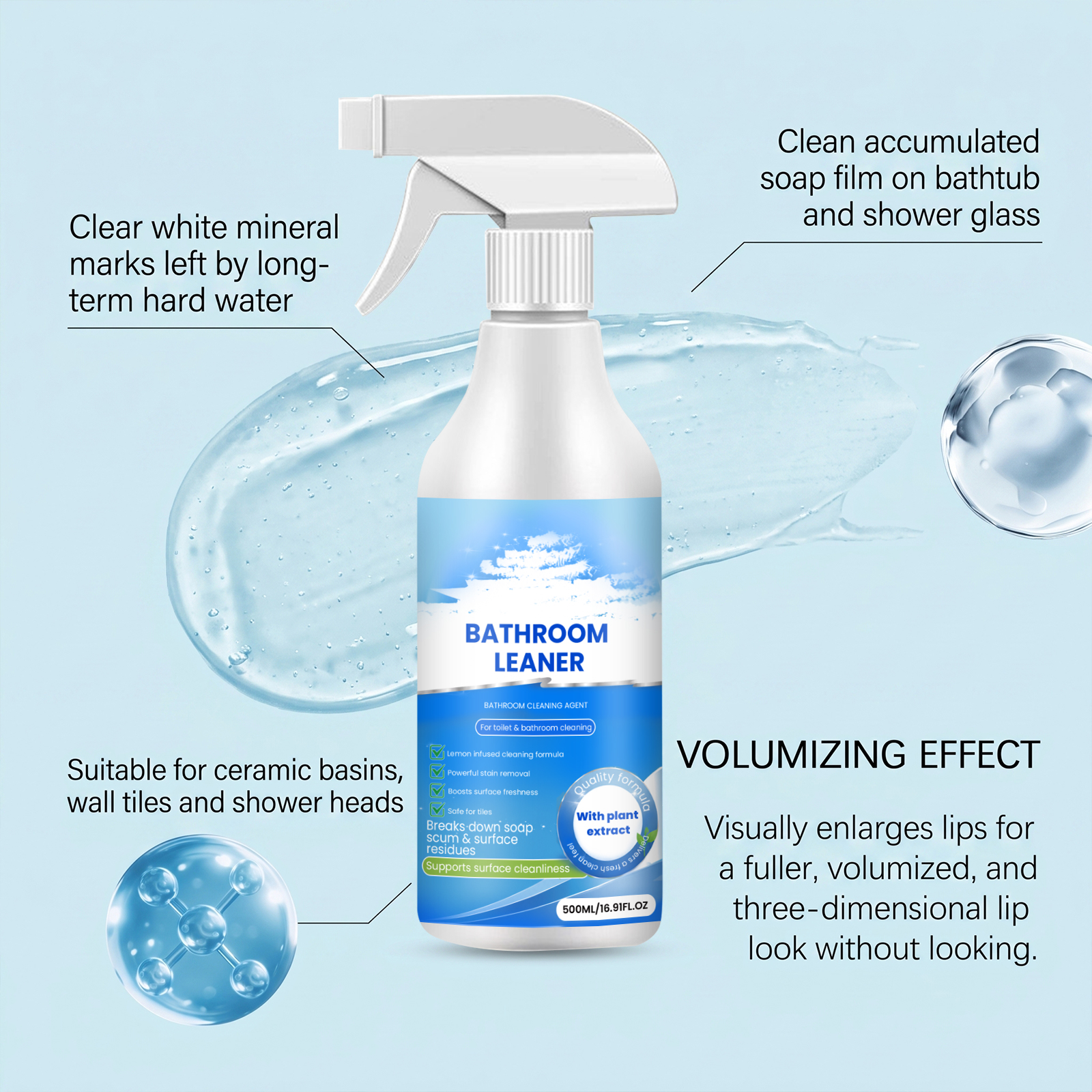 Bathroom Cleaner Daily Household Renovation Agent For Tile Glass Limescale Water Stain Removal