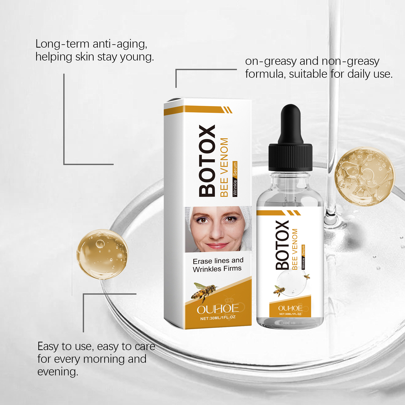 Bee Venom Hydrating Facial Essence Liquid Soft Smooth Skin Moisturizing Rejuvenate Youth Vitality Nourish Serum
