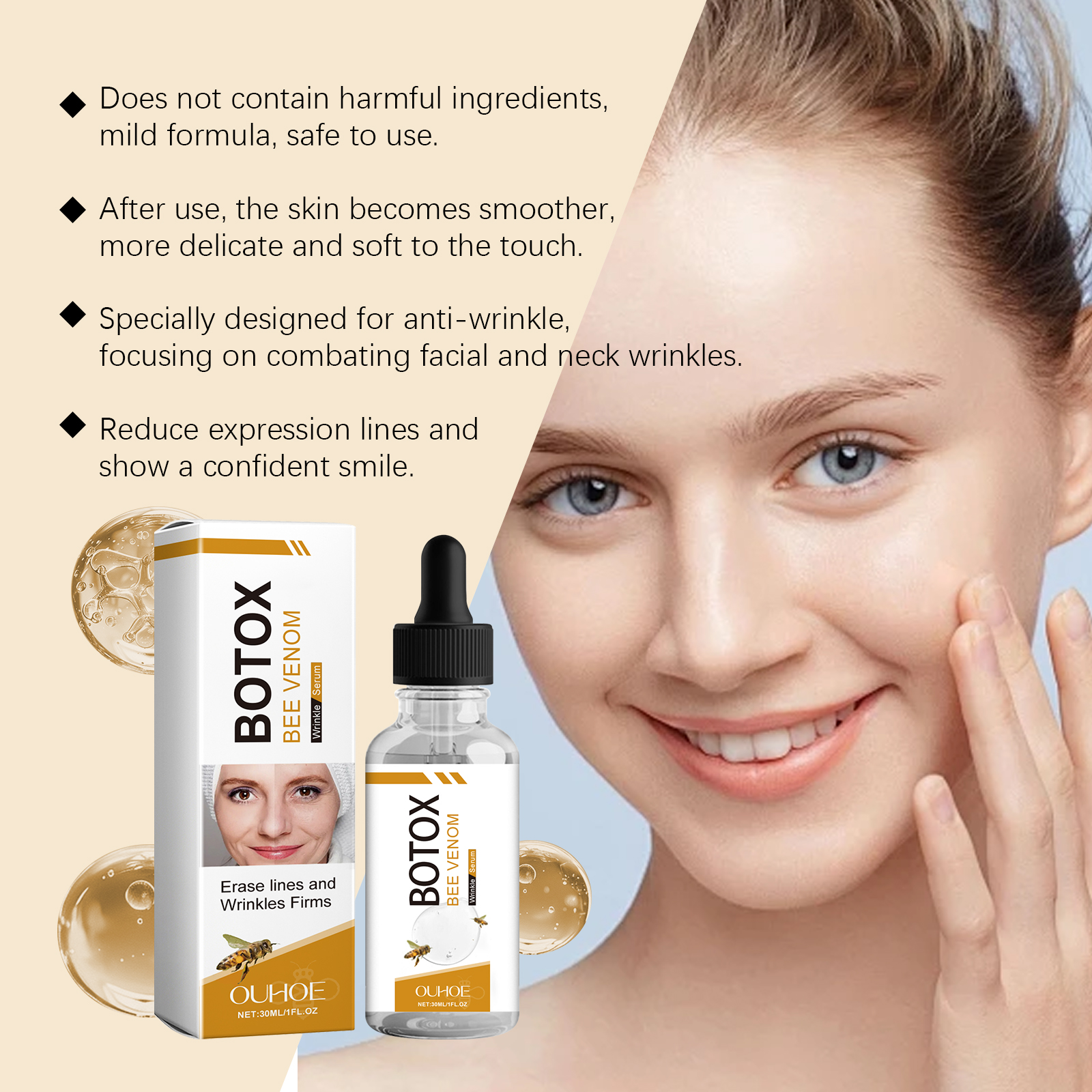 Bee Venom Hydrating Facial Essence Liquid Soft Smooth Skin Moisturizing Rejuvenate Youth Vitality Nourish Serum