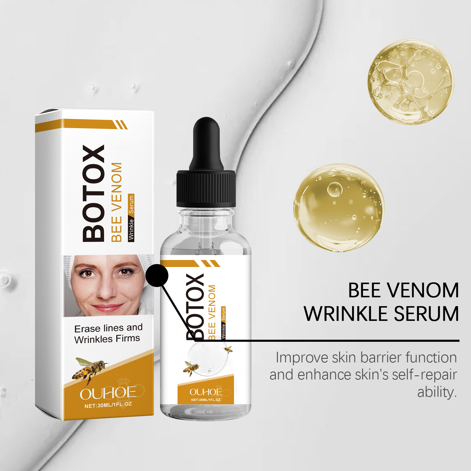 Bee Venom Hydrating Facial Essence Liquid Soft Smooth Skin Moisturizing Rejuvenate Youth Vitality Nourish Serum