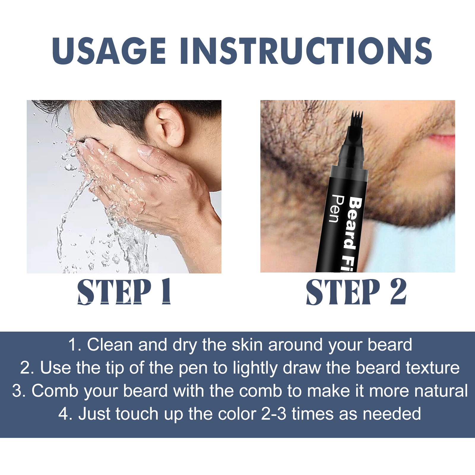 Beard Filler Pen Waterproof Smudge Proof For Thicker Looking Beard Hairline Daily Grooming Tool