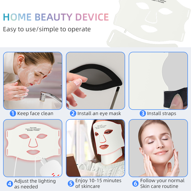 (White Set) 7 Colors LED Photon Face Mask Neck Silicone Facial Mask Wireless Portable Red Light Therapy   for Anti Acne Brighten Anti-Aging Skin Rejuvenation Home Use