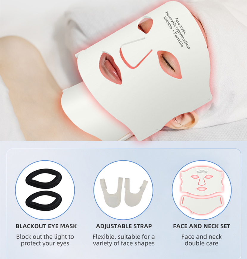 (White Set) 7 Colors LED Photon Face Mask Neck Silicone Facial Mask Wireless Portable Red Light Therapy   for Anti Acne Brighten Anti-Aging Skin Rejuvenation Home Use
