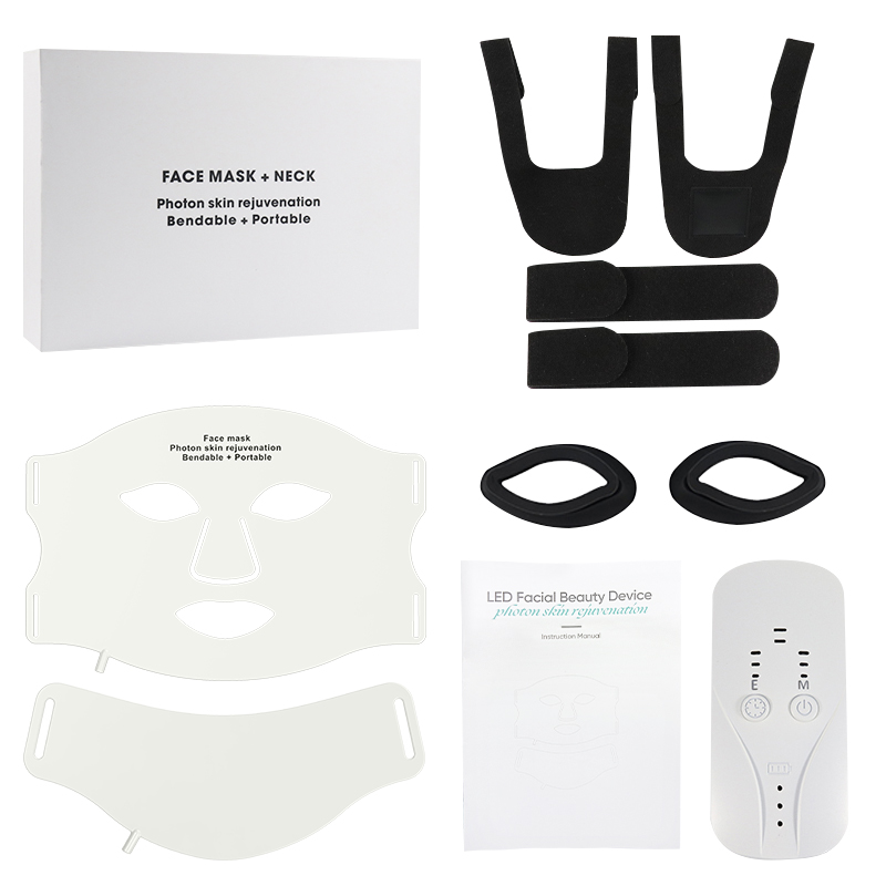 (White Set) 7 Colors LED Photon Face Mask Neck Silicone Facial Mask Wireless Portable Red Light Therapy   for Anti Acne Brighten Anti-Aging Skin Rejuvenation Home Use