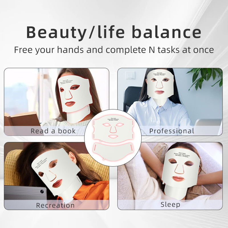 (White Set) 7 Colors LED Photon Face Mask Neck Silicone Facial Mask Wireless Portable Red Light Therapy   for Anti Acne Brighten Anti-Aging Skin Rejuvenation Home Use