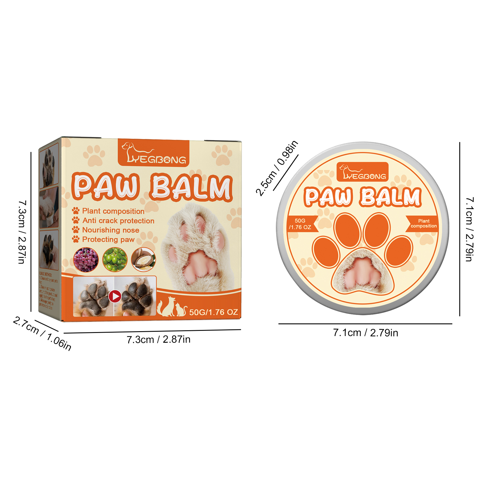 Pet Paw Balm Moisturizing For Dogs Cats Cracked Paw Pads Softening And Protection Daily Care 50g