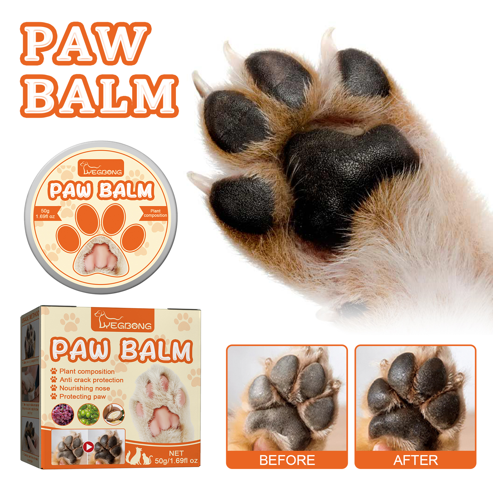 Pet Paw Balm Moisturizing For Dogs Cats Cracked Paw Pads Softening And Protection Daily Care 50g