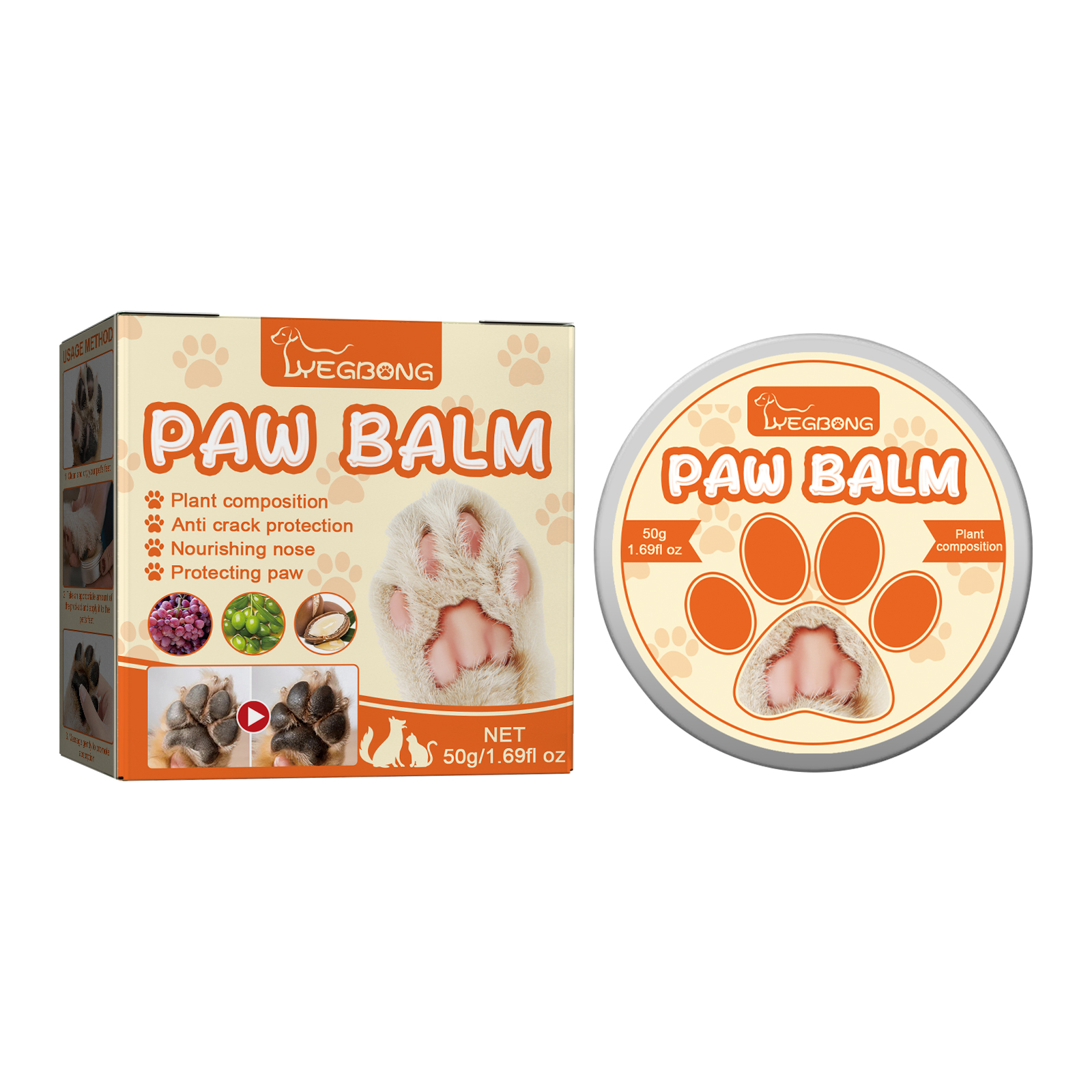 Pet Paw Balm Moisturizing For Dogs Cats Cracked Paw Pads Softening And Protection Daily Care 50g