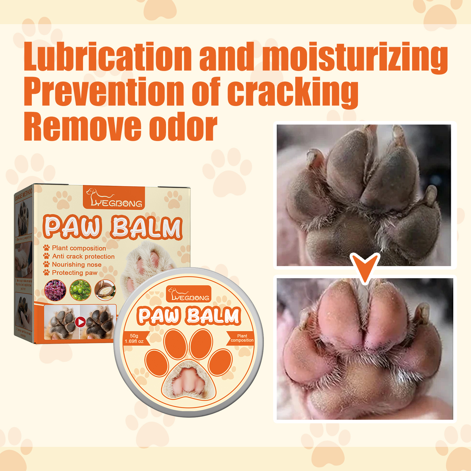 Pet Paw Balm Moisturizing For Dogs Cats Cracked Paw Pads Softening And Protection Daily Care 50g