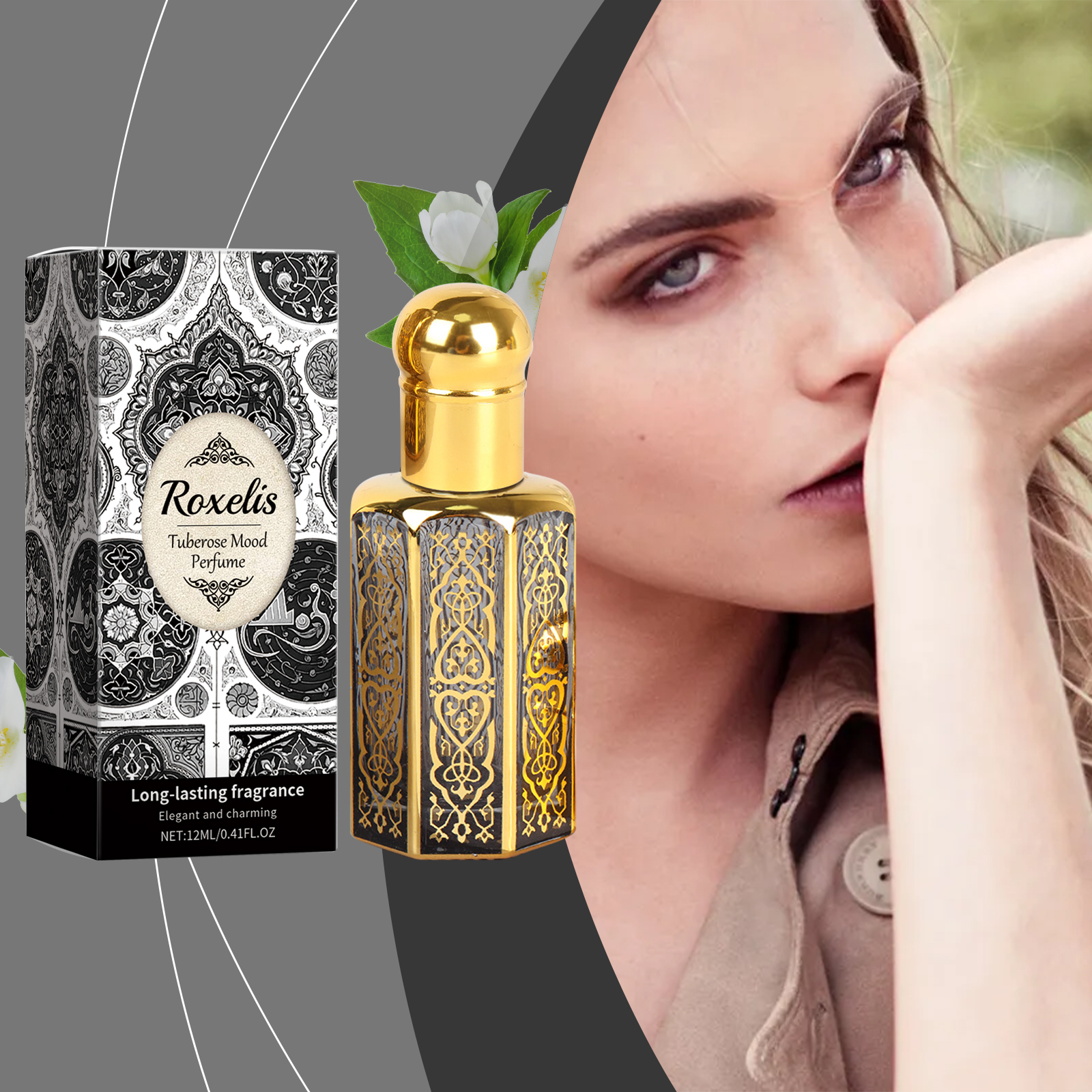 Arabian Style Roll On Perfume Jasmine Tuberose Floral Long Lasting Portable Daily Fragrance 12ml