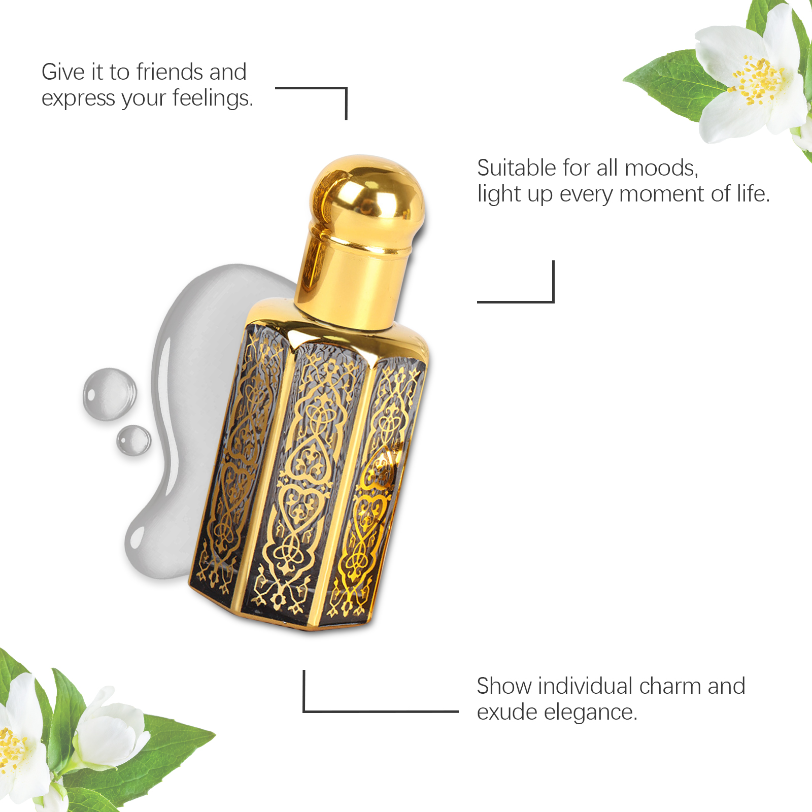 Arabian Style Roll On Perfume Jasmine Tuberose Floral Long Lasting Portable Daily Fragrance 12ml