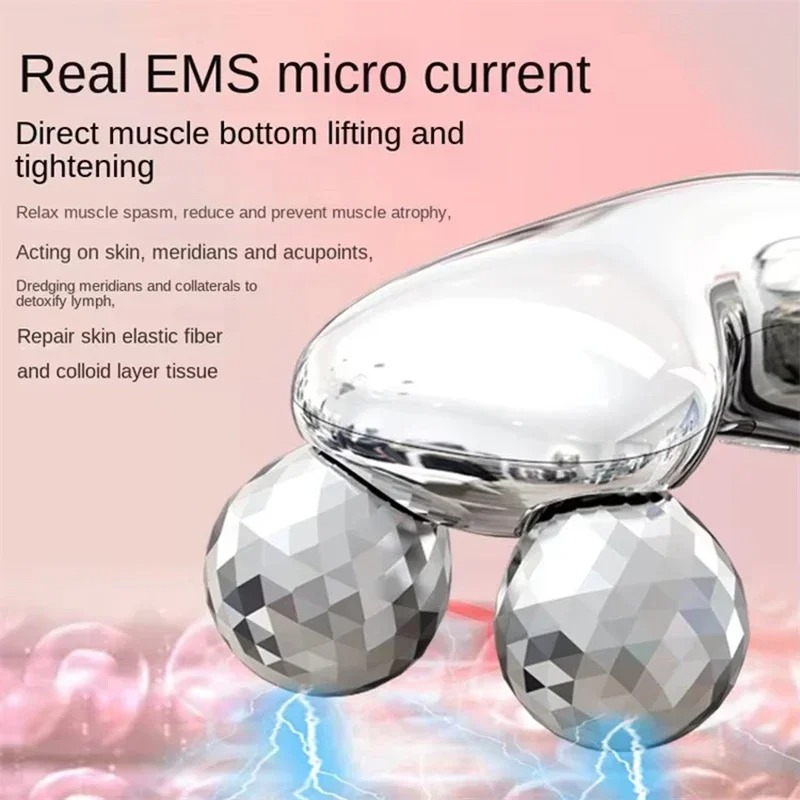 ( White) Facial Massager Electric Facial Micro-current Beauty Instrument LED Display Face Lift Roller Massager Skin Tighten Massage Beauty Devices