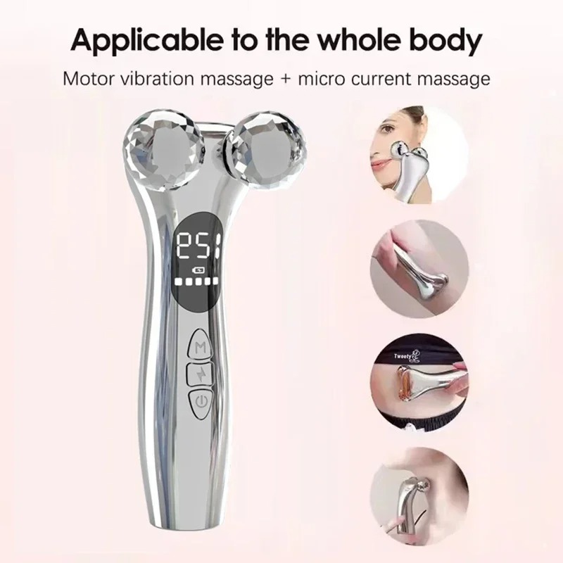 ( White) Facial Massager Electric Facial Micro-current Beauty Instrument LED Display Face Lift Roller Massager Skin Tighten Massage Beauty Devices