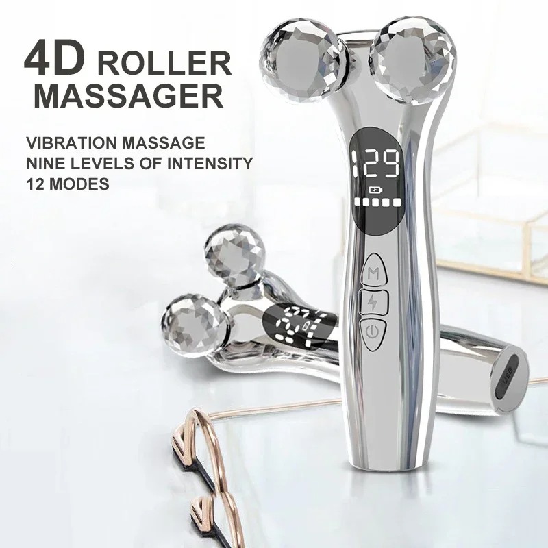 ( White) Facial Massager Electric Facial Micro-current Beauty Instrument LED Display Face Lift Roller Massager Skin Tighten Massage Beauty Devices