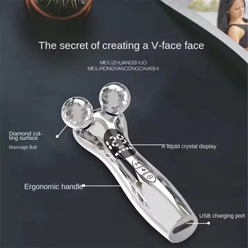 ( White) Facial Massager Electric Facial Micro-current Beauty Instrument LED Display Face Lift Roller Massager Skin Tighten Massage Beauty Devices