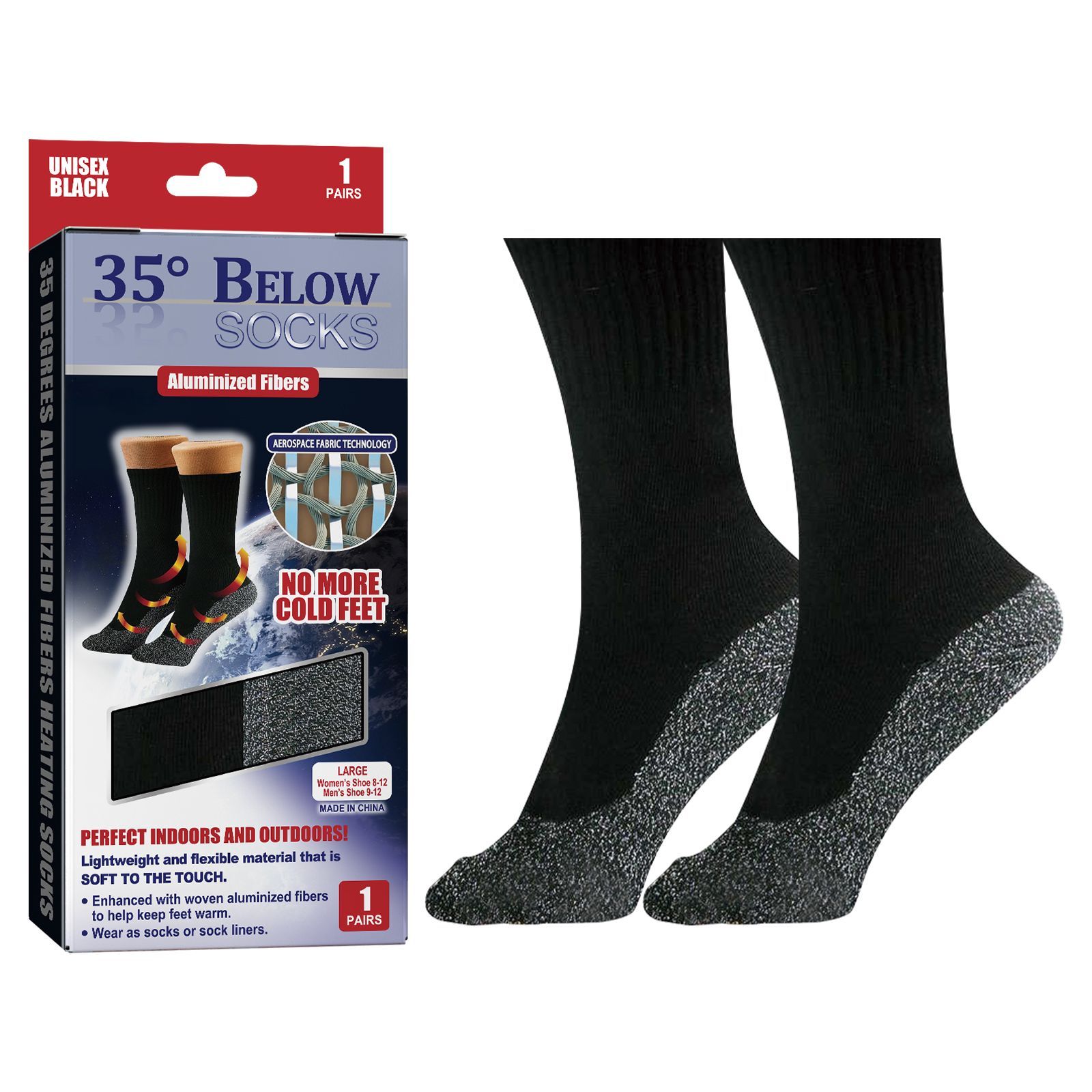Self-Heating Aluminized Fiber Socks for Cold Weather Warmth and Leg Comfort