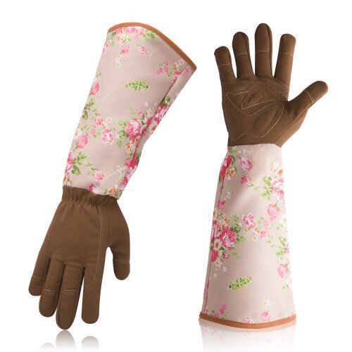 Long Sleeve Leather Gardening Gloves Thorn Proof for Rose Pruning and Yard Work