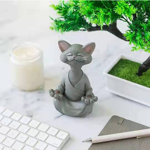 Whimsical Buddha Cat Figurine Meditation Yoga Happy Cat Decor
