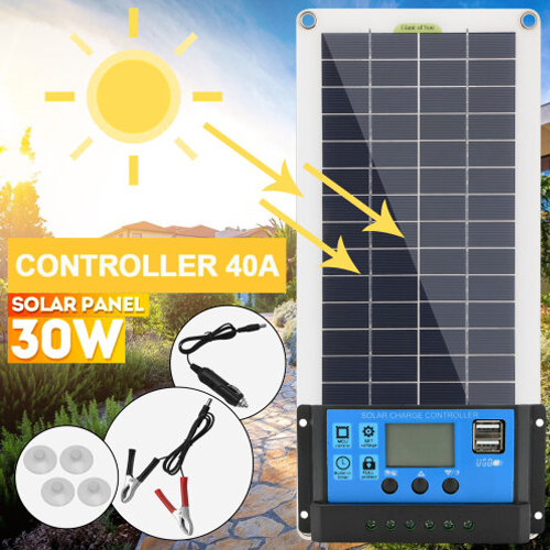 Portable Solar Panel 30W 12V Car Camper Dual USB Flexible UK