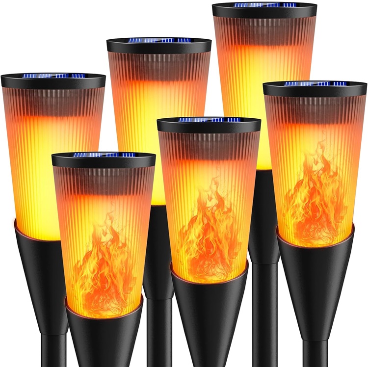 Solar Torch Lights 6 Pack Flickering Flame Outdoor Pathway Lamp IP65 Waterproof Garden Decor