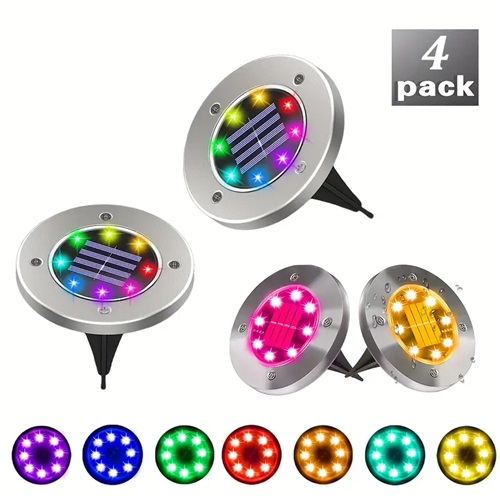 Color Changing Solar Ground Lights 8 LED RGB Outdoor Landscape Lighting For Garden Pathway And Yard Decor