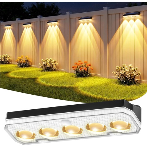 Solar Fence Lights With 5 Lenses 40 Lighting Modes RGB 8 Colors Warm Cool White IP65 Waterproof Outdoor Wall Decor
