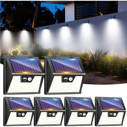 Security Lights 6 Pack 176 LED Ultra Bright Motion Sensor 3 Modes IP65 Waterproof Wall Fence Garden Lighting