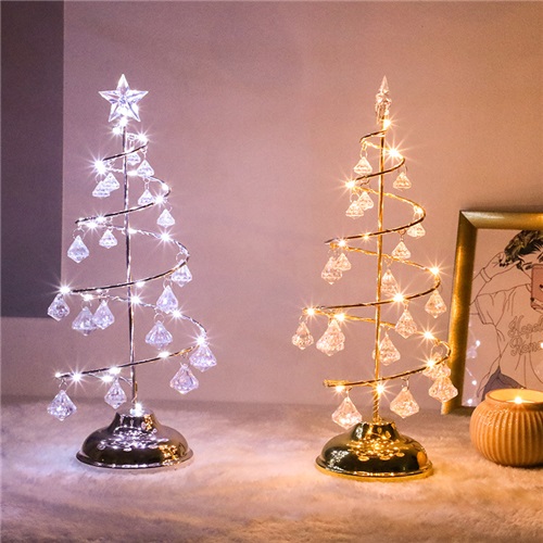 Metal Christmas Tree Night Light Warm Glow Tabletop Decor