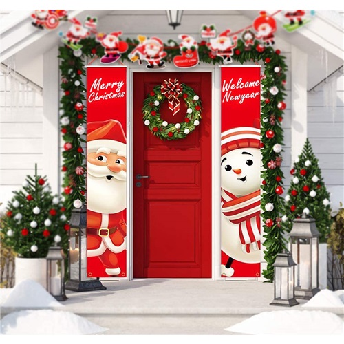 2Pcs Christmas Banner Santa Snowman 180cm Outdoor