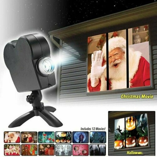 Window Projector Halloween Christmas Movies Display with Screen