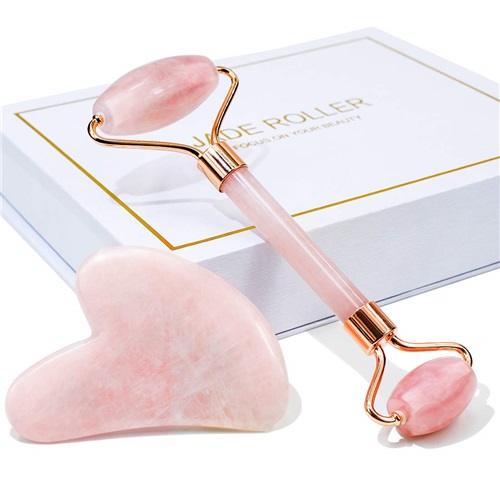 Rose Quartz Facial Roller Massage Set