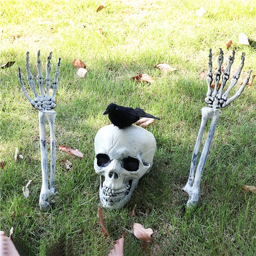 Ground Insert Skull and Crow Halloween Decor Prop