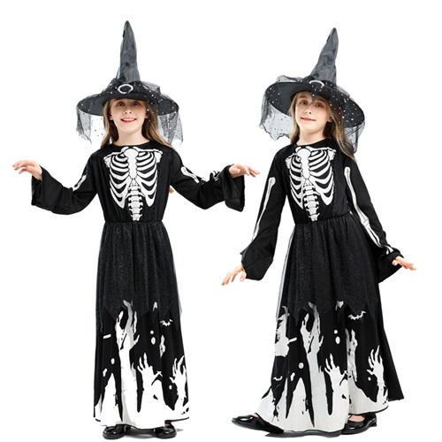 Luminous Kids Witch Skull Ghost Halloween Costume Fancy Dress Set