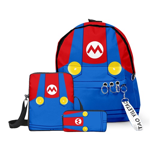 Super Mario 3 in 1 Backpack Set with Shoulder Bag and Pencil Case Kids School