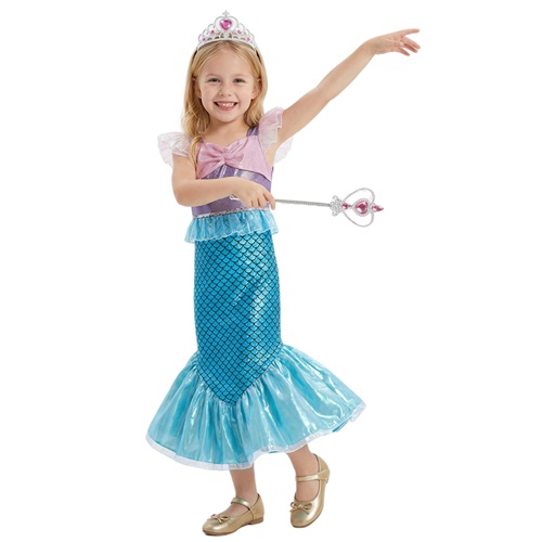Sparkling Mermaid Dress Costume Girls Halloween Party Princess Gown