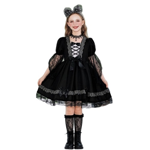 Vampire Witch Lace Dress Girls Halloween Costume Stage Outfit
