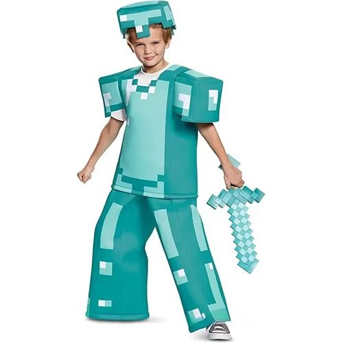 Minecraft Creeper Boss Diamond Armor Costume Kids Halloween Cosplay 3Pcs Set
