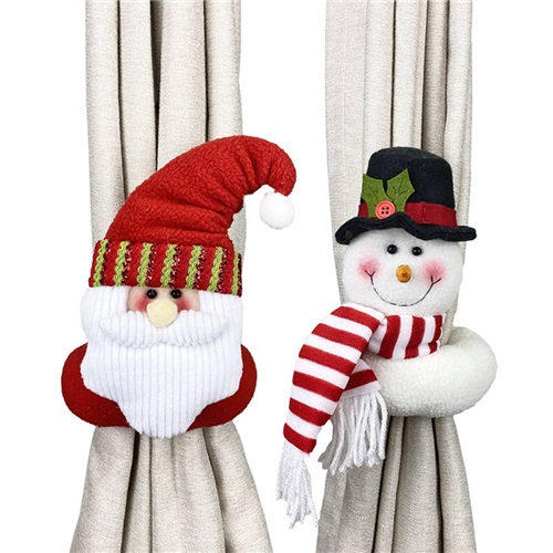 2PCS 3D Christmas Curtain Tiebacks Santa Snowman Window Decoration Set