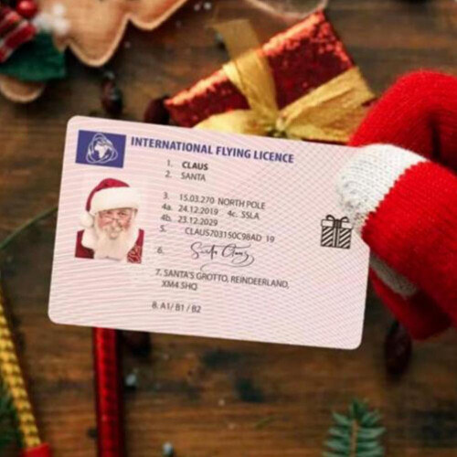 50Pcs Santa Flying Licence Plastic Card Christmas Eve Box Decoration