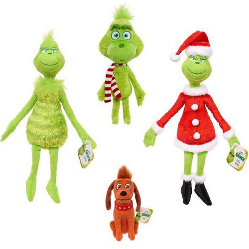 Christmas Grinch Plush Doll 4PCS Set Soft Stuffed Toy for Kids Holiday Gift