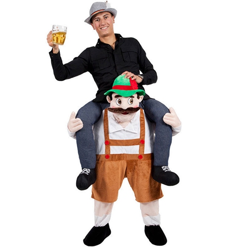 Ride On Beer Mascot Costume Funny Carry Pants Fake Leg Oktoberfest Halloween