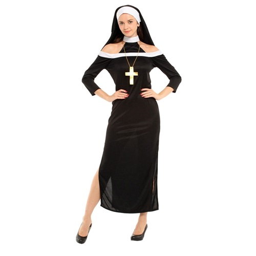 Ladies Nun Costume Set with Headdress and Cross Necklace Halloween Fancy Dress
