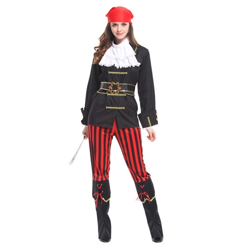 Ladies Caribbean Pirate Costume 4 Piece Set Womens Sea Buccaneer Fancy Dress