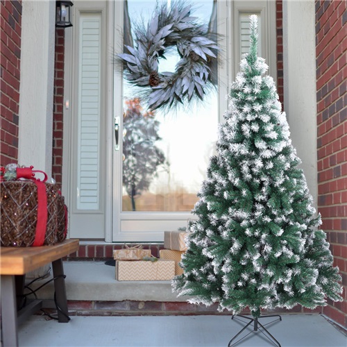 6ft Pre-Lit Snowy Christmas Tree PVC 650 Branches White Iron Stand