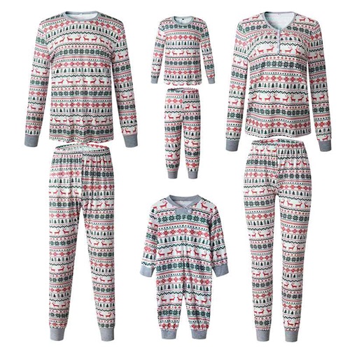 Family Matching Christmas Pajamas Set Striped Elk Print Adults Kids Baby