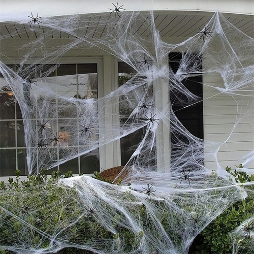 White Stretchable Spider Web Decoration 3-4sqm with 2 Spiders for Halloween