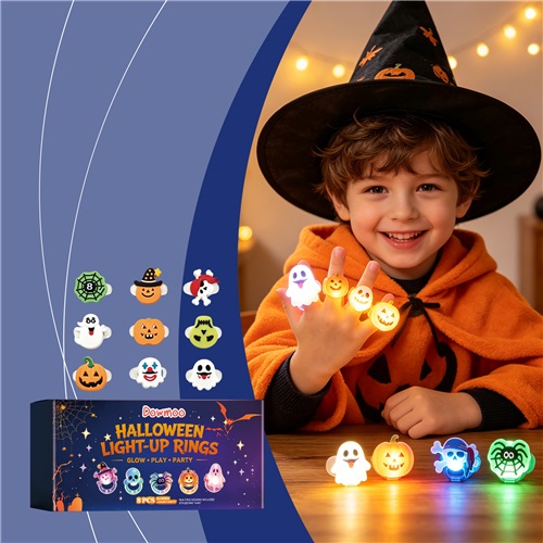 Halloween Light Up Rings Assorted Shapes Glow Party Favors