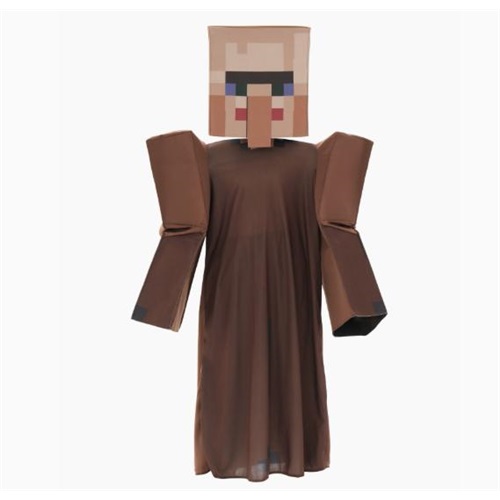 Kids Minecraft Villager Robe Cosplay Costume Block Headpiece Halloween Outfit