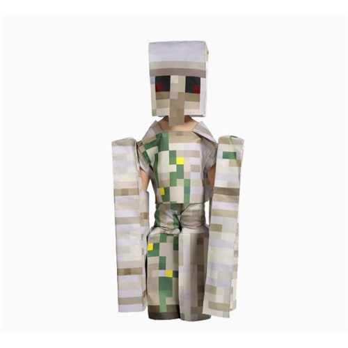 Iron Golem Blocky Armor Costume Grey Halloween Outfit Kids Minecraft